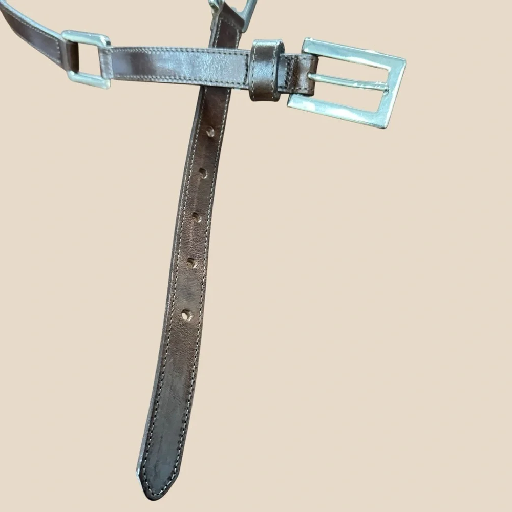 Eddie Bauer Brown Genuine Leather Belt Silver Buckle Size L 27/70 Unisex